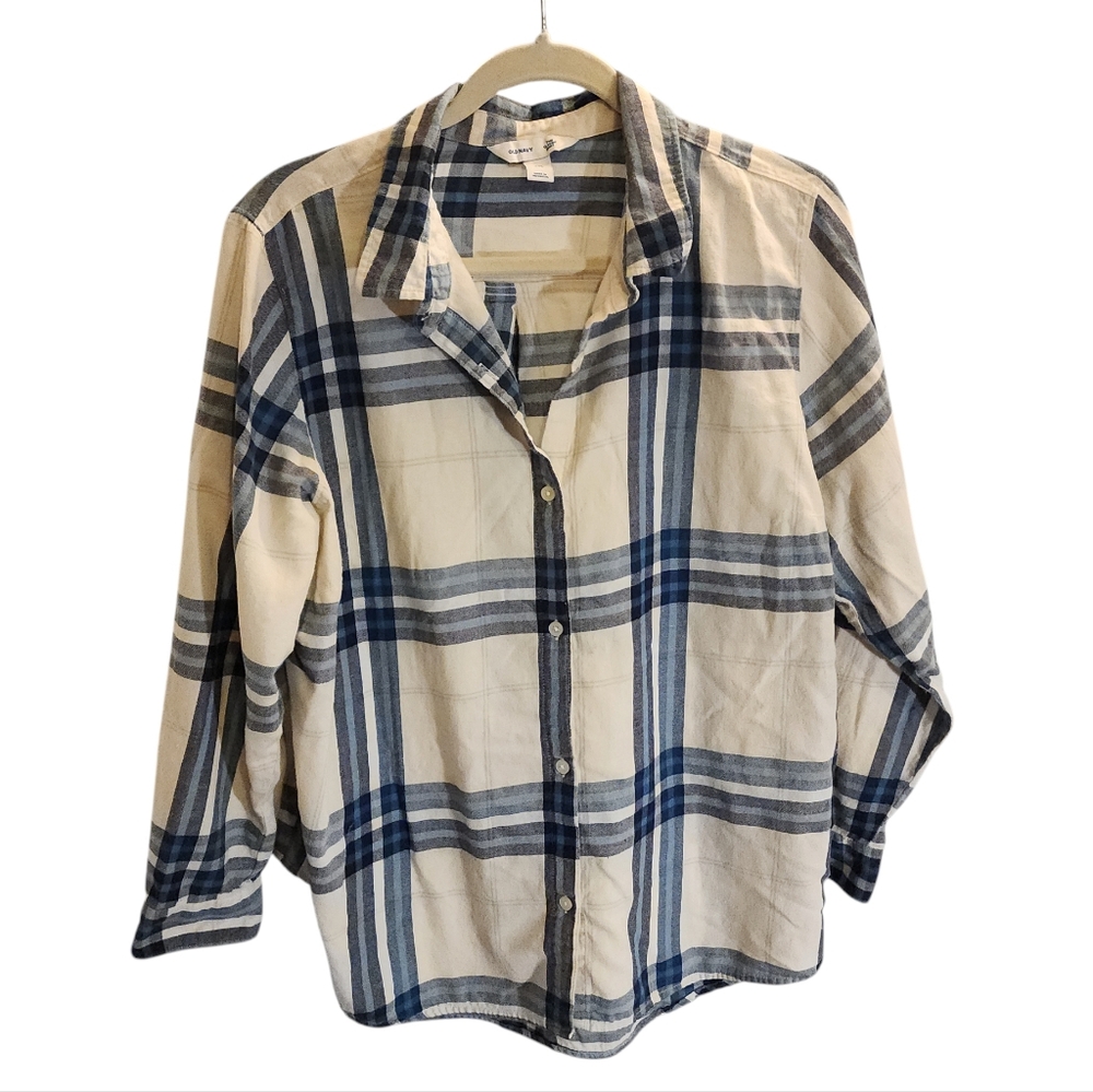 Blue cream plaid flannel XXL